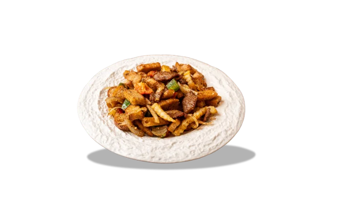 Fried naan with beef — crispy Uyghur naan with sliced beef, catering tray